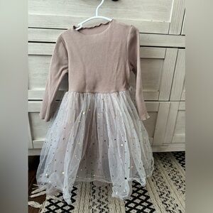 Dusty Pink Dress With Tulle Skirt and Gold Star Design